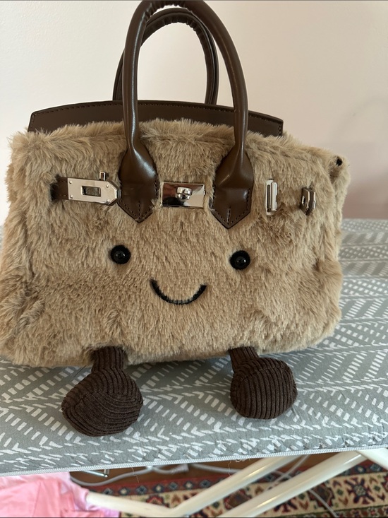 Handbags - Plush Faux Fur Smile Tote in Light Brown